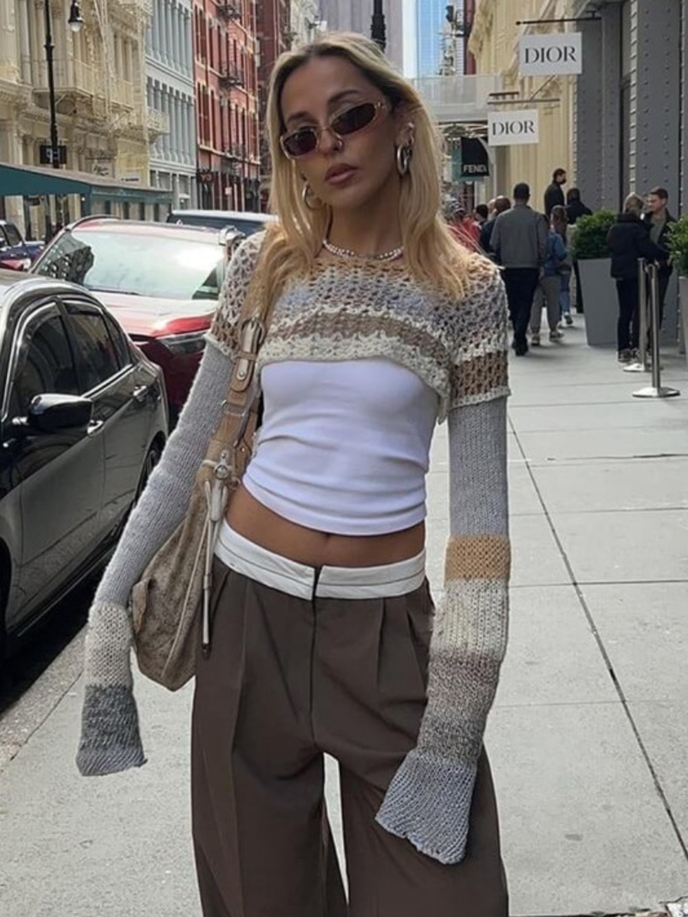 Women's Multicolor Y2K Knitted Shrug Top - Neutral Mix